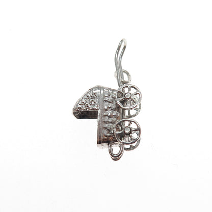 925 Sterling Silver Antique Art Deco Baby Stroller Minimalist 3D Charm Pendant