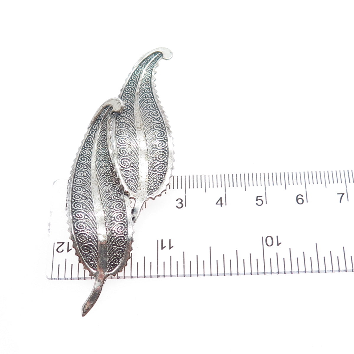 BEAU 925 Sterling Silver Vintage Feather Oxidized Pin Brooch