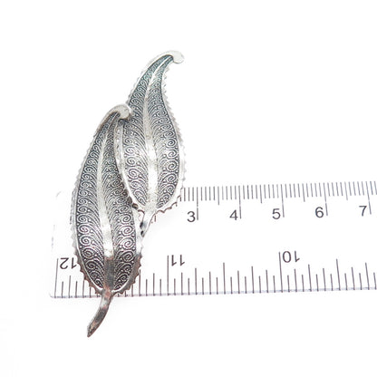 BEAU 925 Sterling Silver Vintage Feather Oxidized Pin Brooch