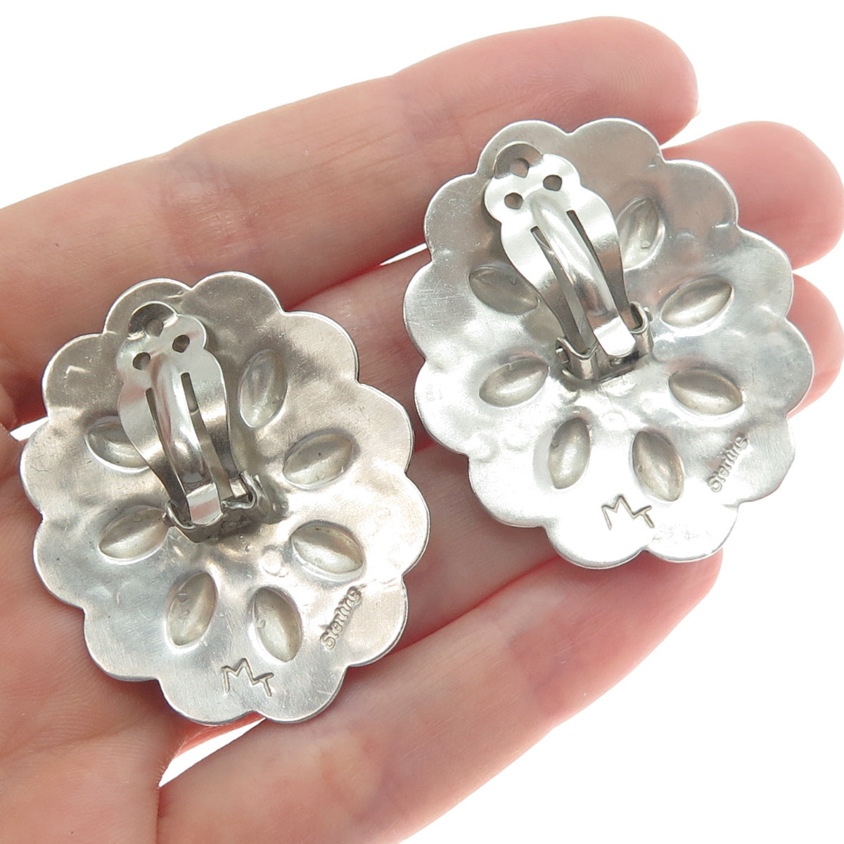 MICHAEL THOMPSON NAVAJO Old Pawn 925 Sterling Vintage Concho Clip On Earrings