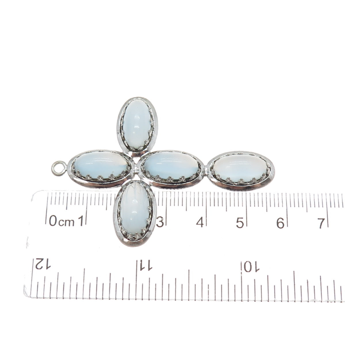DANECRAFT Sterling Silver Antique Art Deco Optic Fiber Cat's Eye Cross Pendant