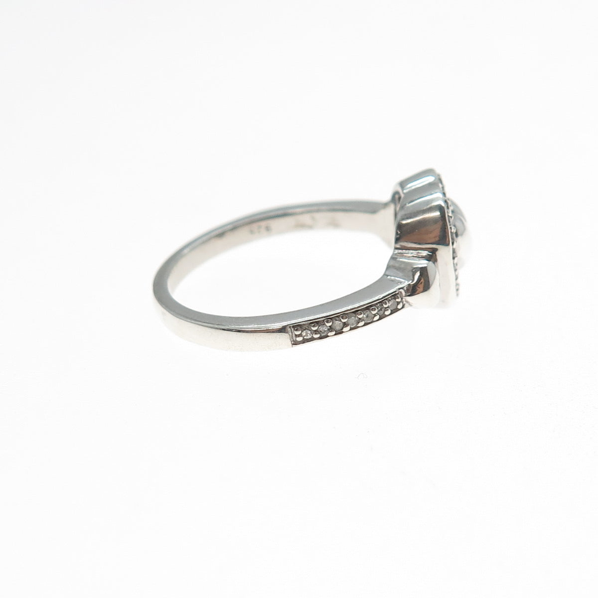 925 Sterling Silver Real Round-Cut Diamond Heart Ring Size 6.75