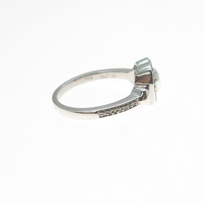 925 Sterling Silver Real Round-Cut Diamond Heart Ring Size 6.75