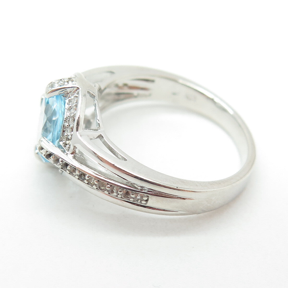 925 Sterling Silver Real White & Blue Topaz Gemstone Ring Size 9.25