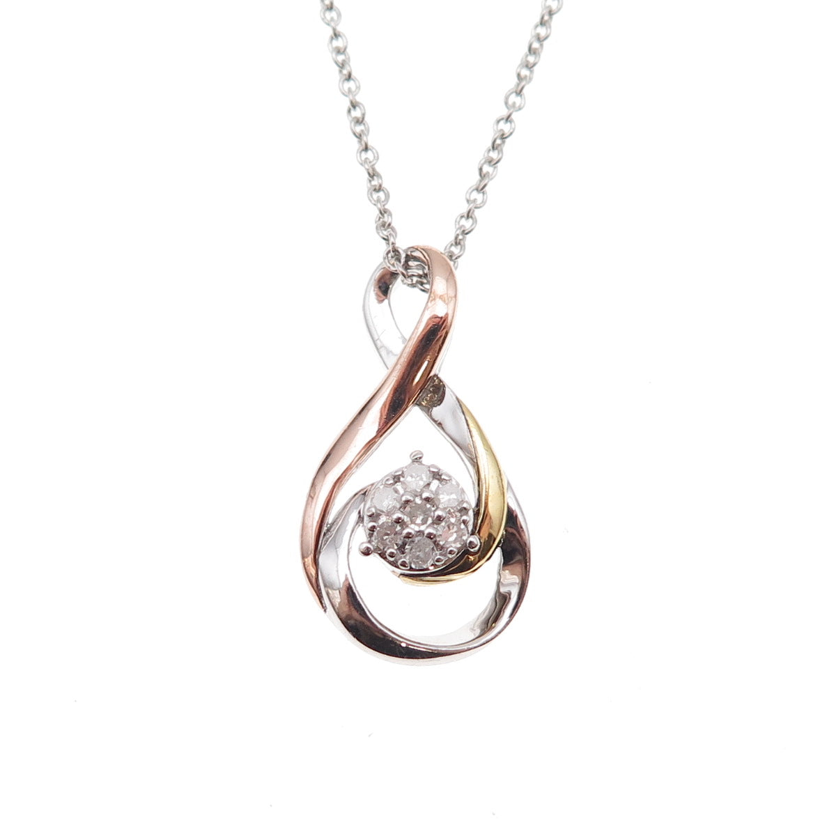 Sai 925 Sterling Silver 3-Tone Real Diamond Infinity Cable Chain Necklace 18"