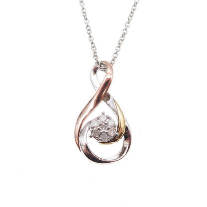 Sai 925 Sterling Silver 3-Tone Real Diamond Infinity Cable Chain Necklace 18"