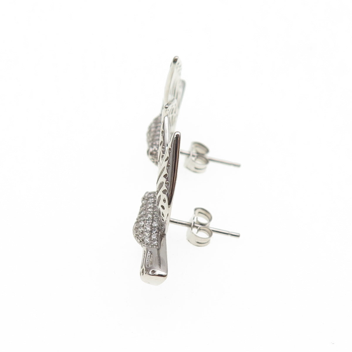 925 Sterling Silver Round-Cut C Z Hummingbird Earrings