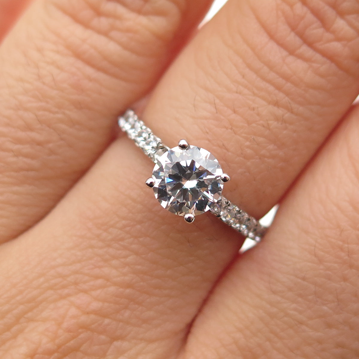 925 Sterling Silver Round-Cut C Z Engagement Ring Size 6.5