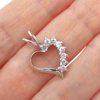 925 Sterling Silver Round-Cut C Z Heart Minimalist Charm Pendant