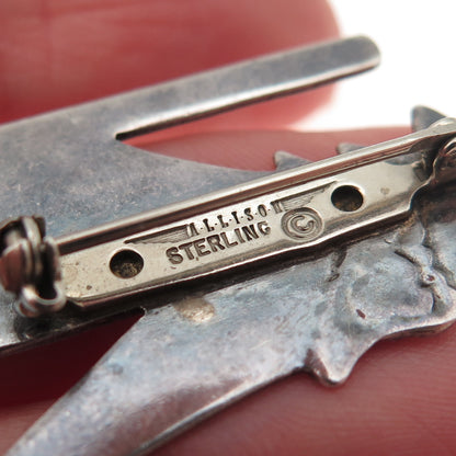 Allison S. Lee Navajo Old Pawn Sterling Silver Vintage Wolf Tribal Pin Brooch