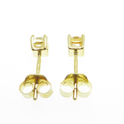 925 Sterling Silver Gold Plated Princess-Cut Shaped C Z Stud Earrings