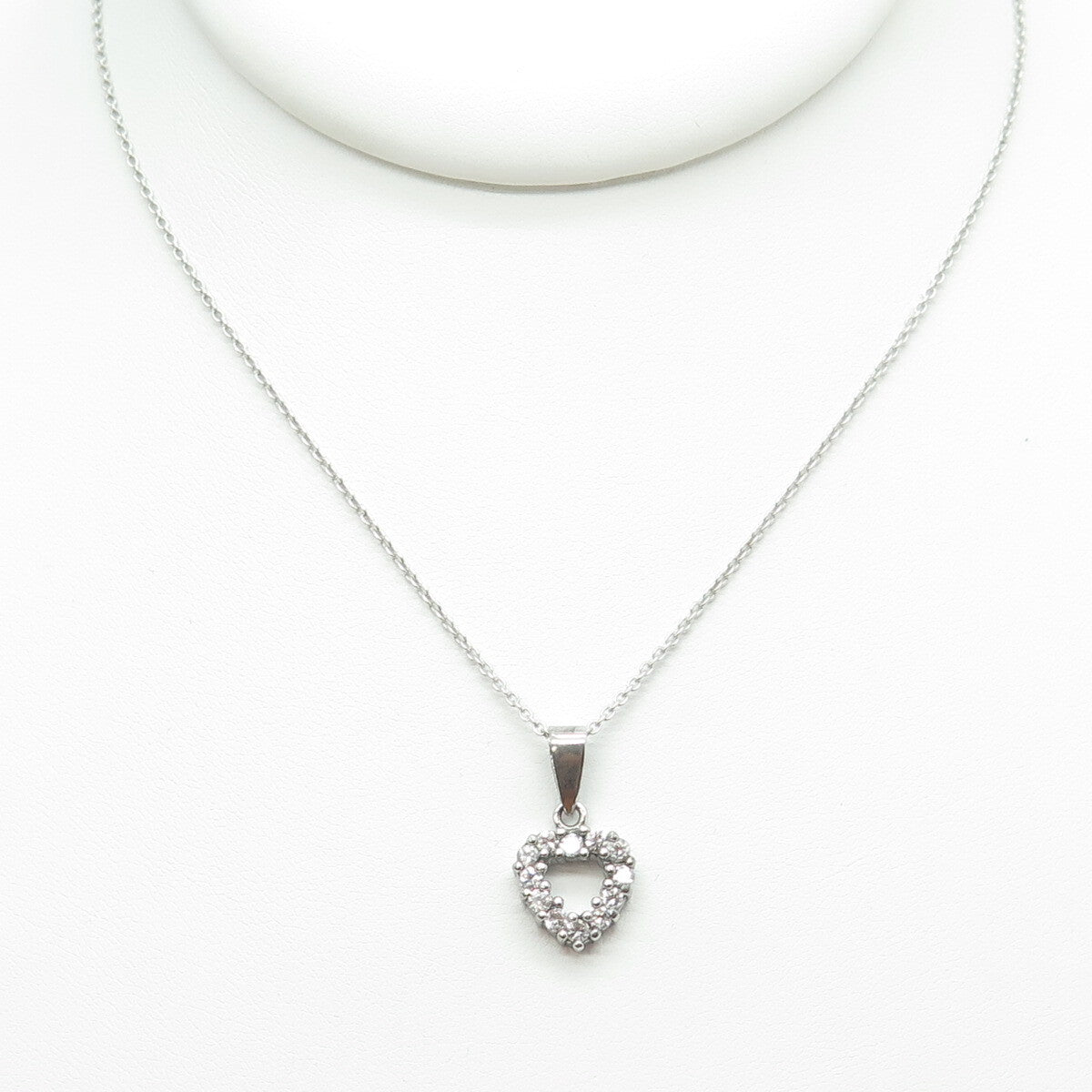 925 Sterling Silver Round-Cut C Z Heart Cable Chain Necklace 16"