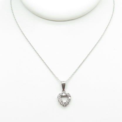 925 Sterling Silver Round-Cut C Z Heart Cable Chain Necklace 16"
