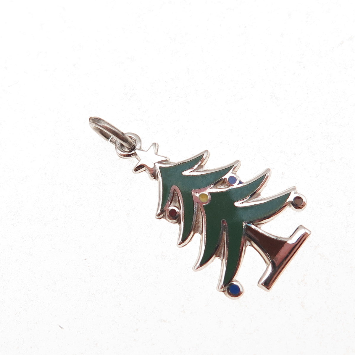 Wells 925 Sterling Silver Vintage Enamel Christmas Tree Charm Pendant