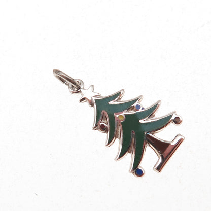 Wells 925 Sterling Silver Vintage Enamel Christmas Tree Charm Pendant