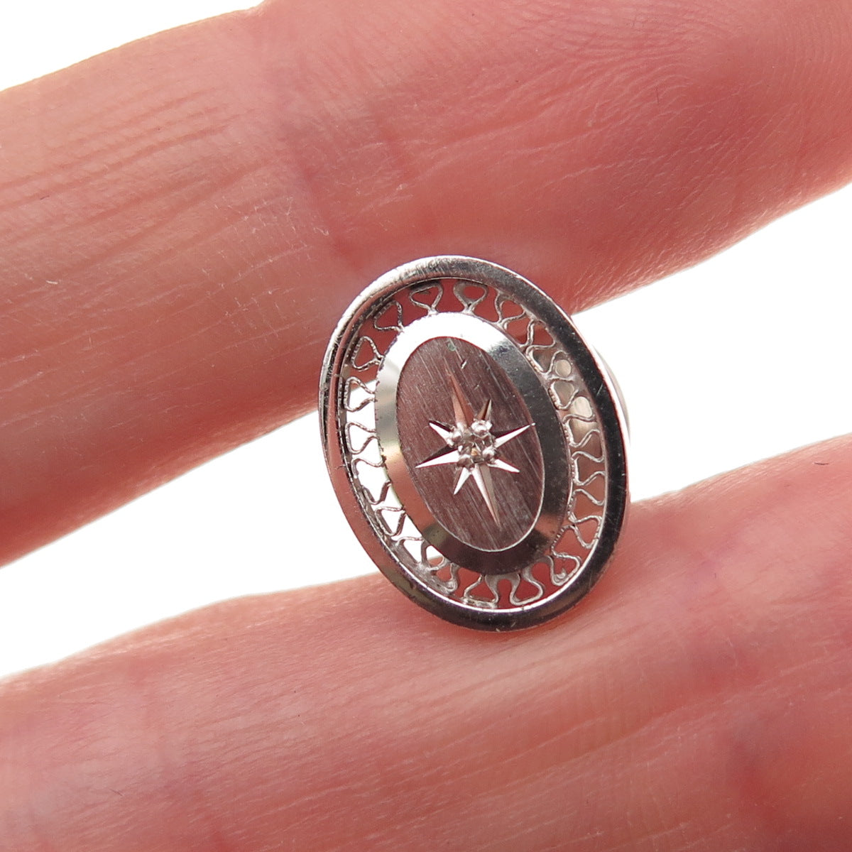 Lamode 925 Sterling Silver Vintage Real Diamond North Star Tie tack / Lapel Pin