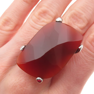 Chapal Zenray Sterling Silver Vintage Real Carnelian Modernist Ring Size 10.25