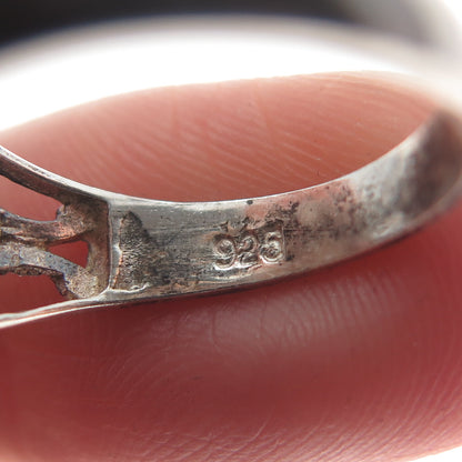 925 Sterling Silver Round-Cut Shaped C Z Ornate Oxidized Ring Size 6