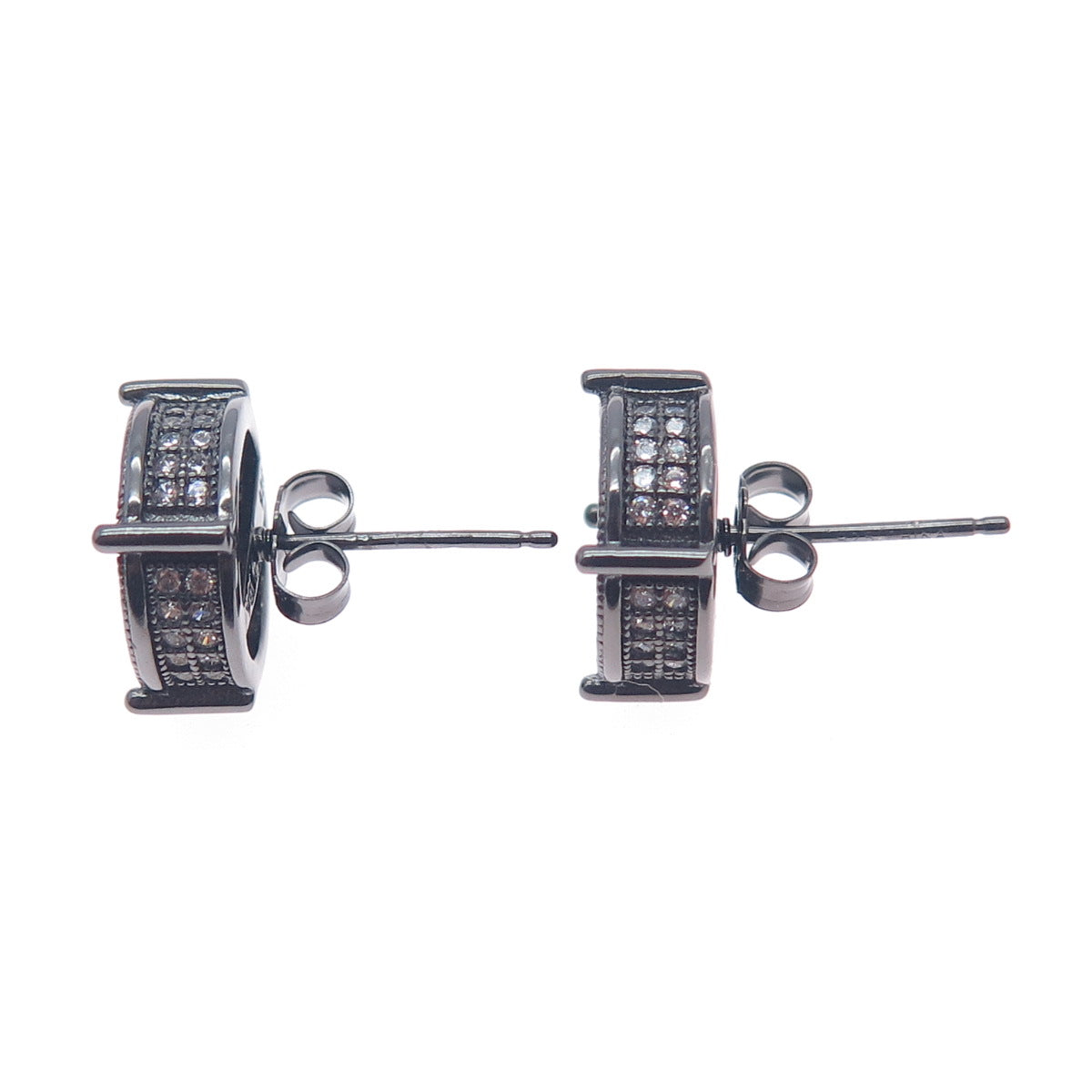925 Sterling Silver Black Rhodium Round-Cut C Z Stud Earrings