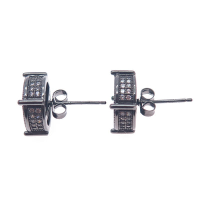 925 Sterling Silver Black Rhodium Round-Cut C Z Stud Earrings