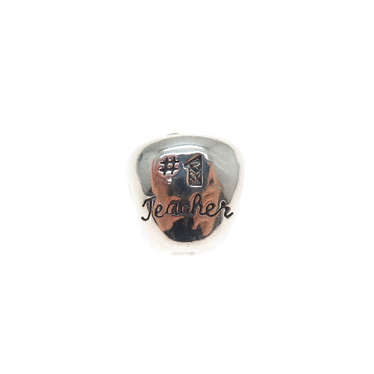 REFLECTION BEADS 925 Sterling Silver C Z #1 Teacher Apple Slide Bead Charm