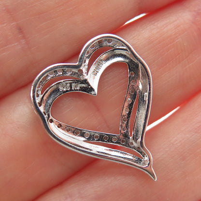 RL RICHLINE Sterling Silver Real Round-Cut Diamond Double Heart Slide Pendant