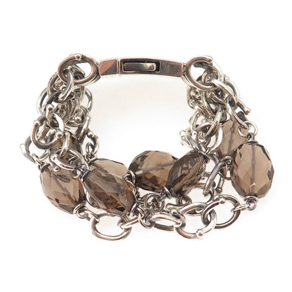 Michael Dawkins 925 Sterling Silver Real Smoky Quartz 4-Chain Bracelet 6.75"