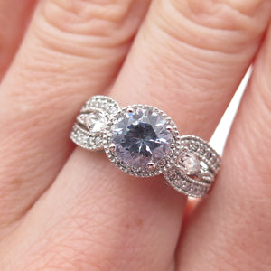 925 Sterling Silver Round & Pear-Cut C Z Engagement Ring Size 7.25