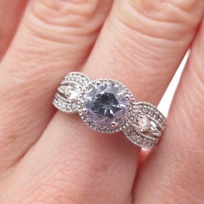 925 Sterling Silver Round & Pear-Cut C Z Engagement Ring Size 7.25