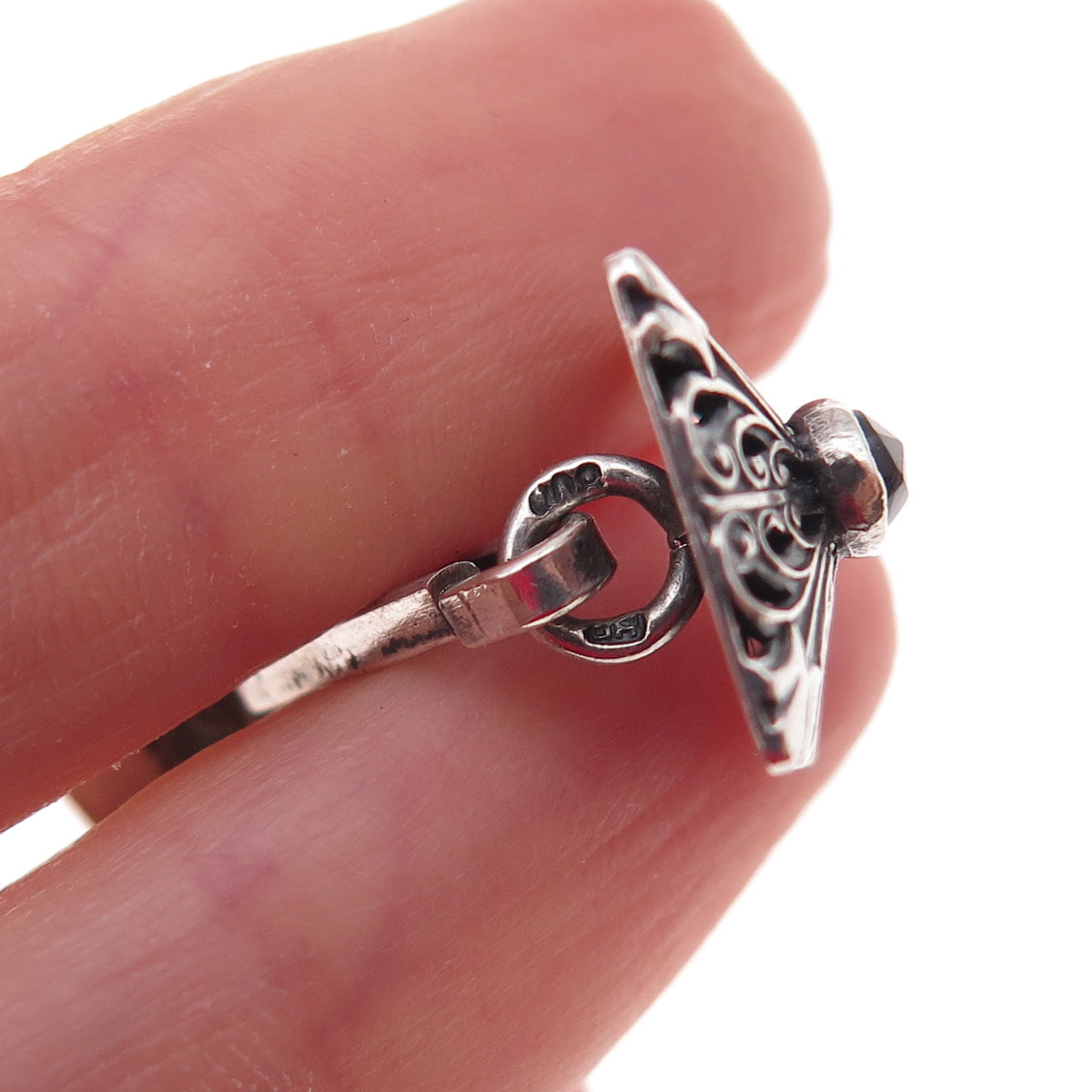 800 Silver Antique Art Deco Real Red Garnet Floral Oxidized Cufflinks