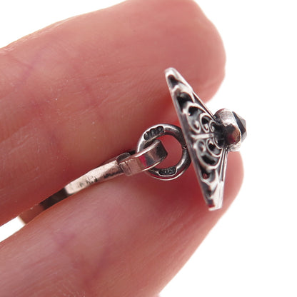 800 Silver Antique Art Deco Real Red Garnet Floral Oxidized Cufflinks