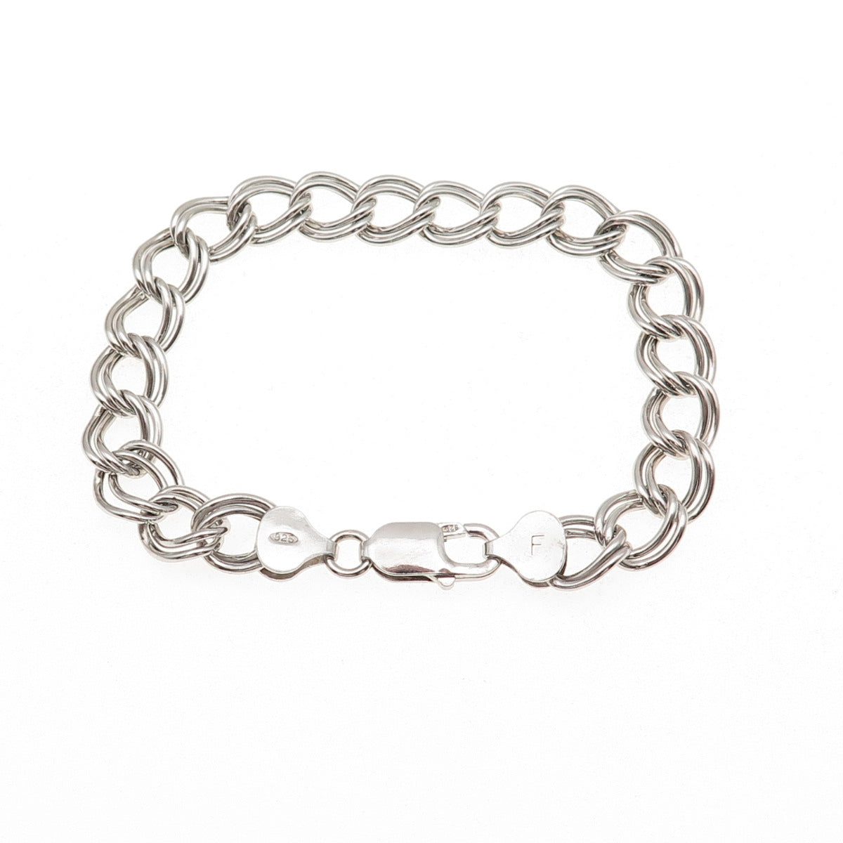 925 Sterling Silver Vintage Italy Double Curb Link Bracelet 7.25"