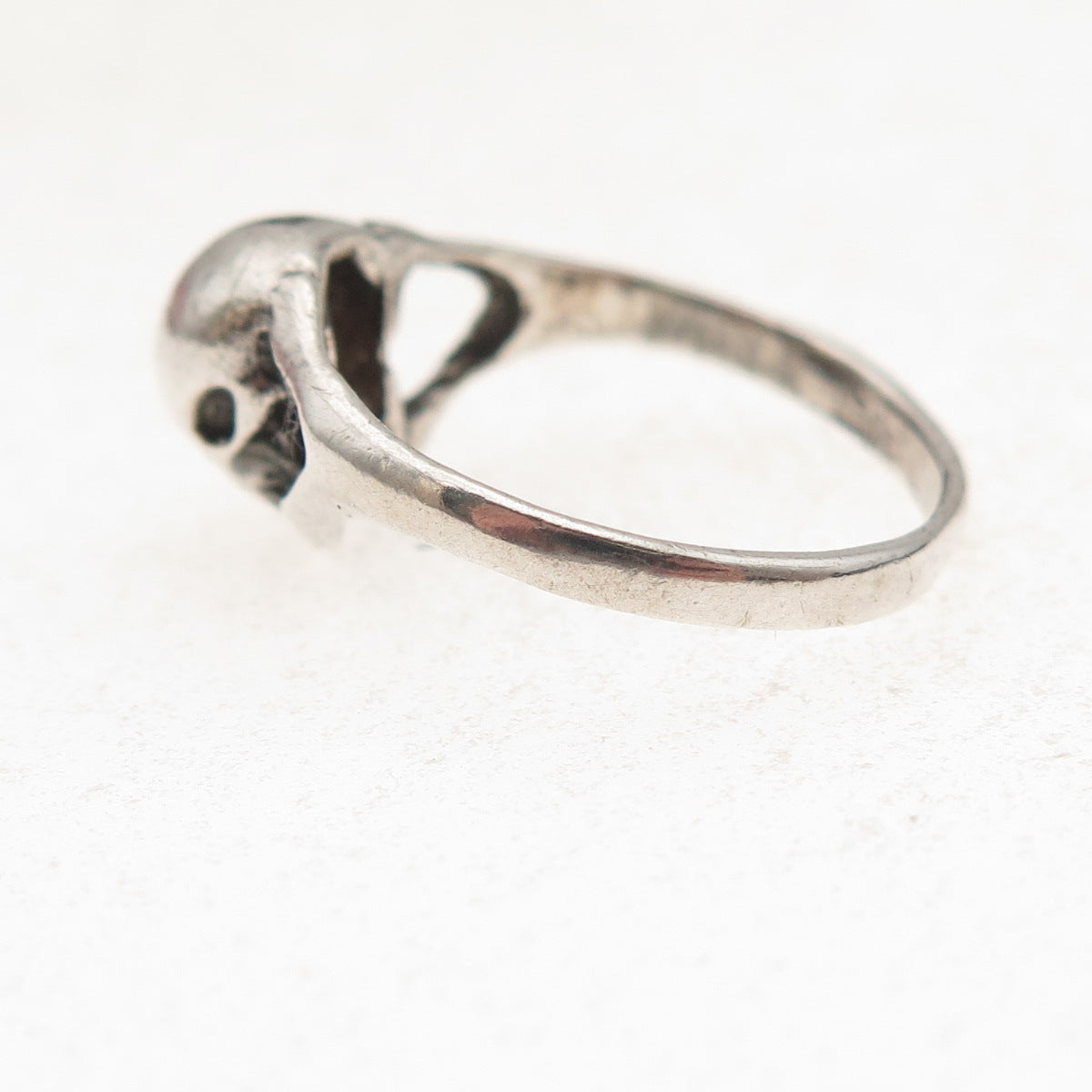 925 Sterling Silver Vintage Skull Oxidized Biker Ring Size 5
