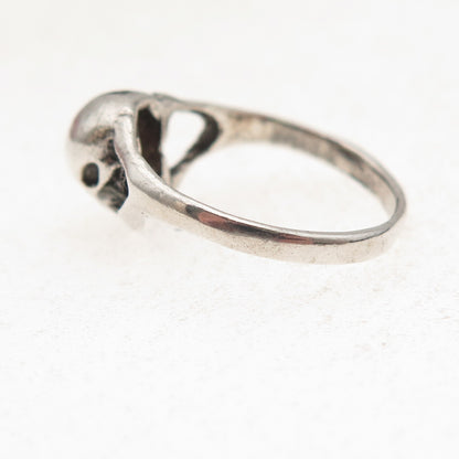 925 Sterling Silver Vintage Skull Oxidized Biker Ring Size 5