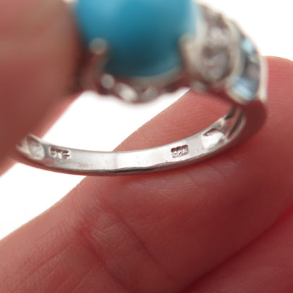 Chuck Clemency 925 Sterling Silver Real Turquoise Blue & White Topaz Ring Size 8