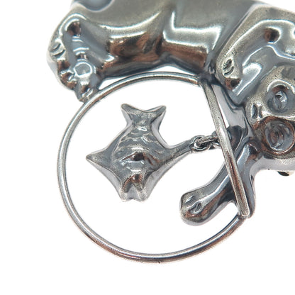 925 Sterling Silver Vintage CII Mexico Cat & Mouse Oxidized Pin Brooch