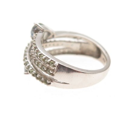 Chuck Clemency 925 Sterling Silver Real Green Amethyst Multi-Row Ring Size 6