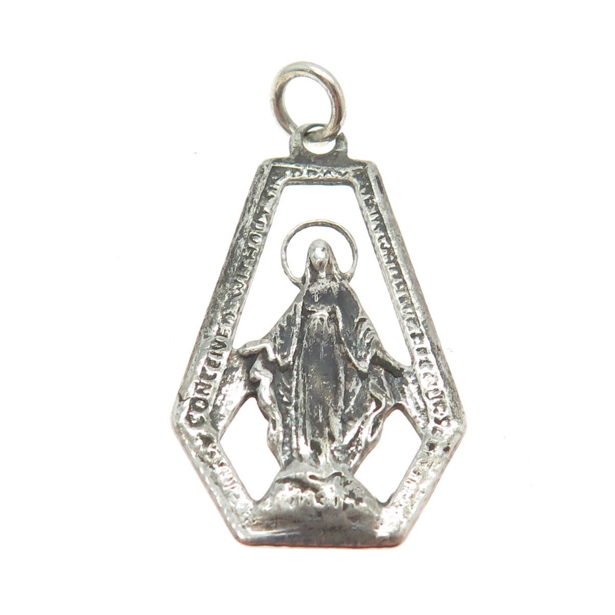 925 Sterling Silver Antique Art Deco Saint Mary Miraculous Religious Pendant