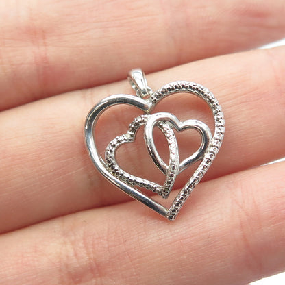 SAI 925 Sterling Silver Real White Diamond Accent Hearts Pendant