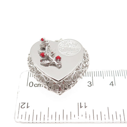 MARK MERCY 925 Sterling Silver Vintage Rhinestone Happy Birthday Heart Pendant
