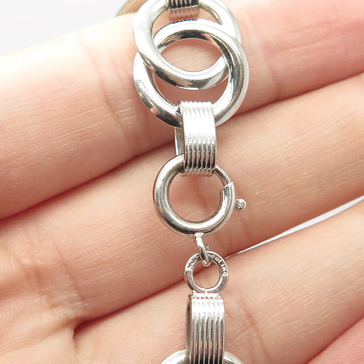 925 Sterling Silver Vintage Interlocked Rolo & Oval Link Bracelet 7.5"