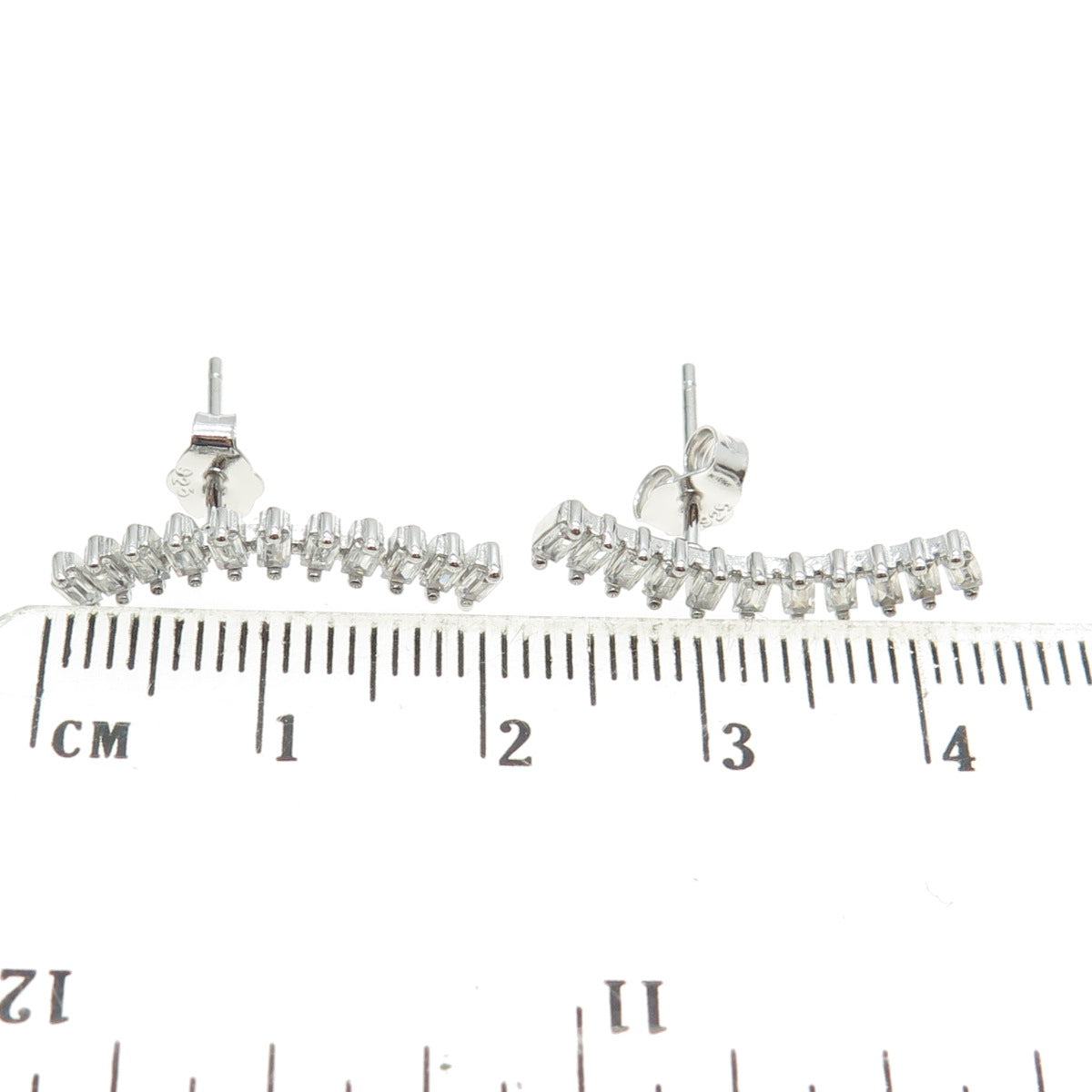 925 Sterling Silver Baguette-Cut C Z Bar Drop Earrings