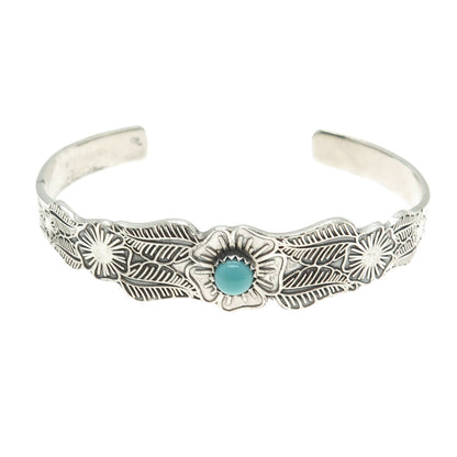 JEZLAINE Sterling Silver Vintage Turquoise Flower Adjustable Cuff Bracelet 7.5"