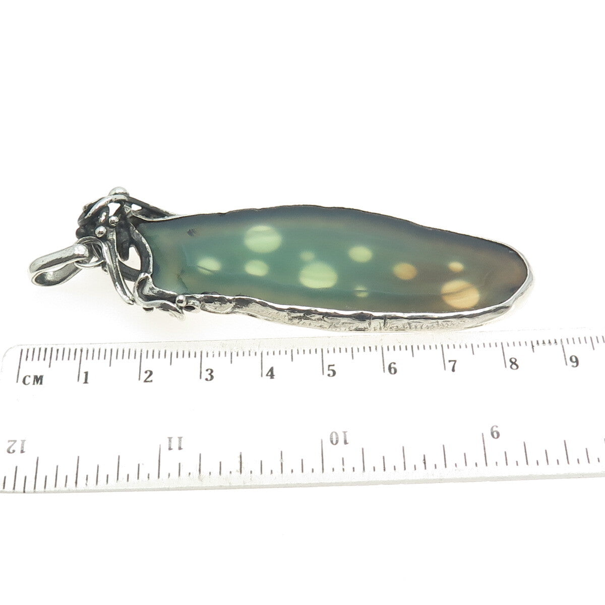925 Sterling Silver Vintage Real Agate Modernist Oxidized Pendant