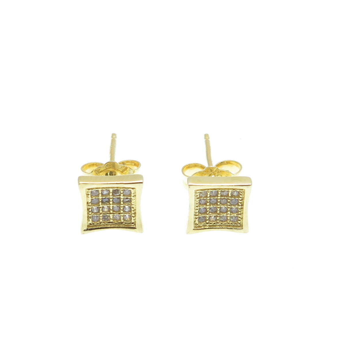 925 Sterling Silver Gold Plated Round-Cut C Z Princess Square Stud Earrings