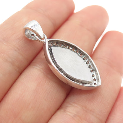 925 Sterling Silver Real Marquise-Cut Black Spinel & C Z Charm Pendant