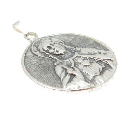 925 Sterling Silver Antique Art Deco Jesus & St. Mary Miraculous Medal Pendant
