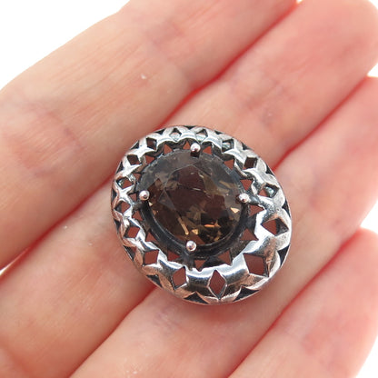 CLYDE DUNEIER CID Sterling Silver Vintage Smoky Quartz Modernist Slide Pendant