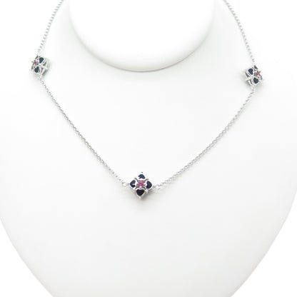 925 Sterling Silver Enamel Real Tourmaline Flower By The Yard Long Necklace 34"