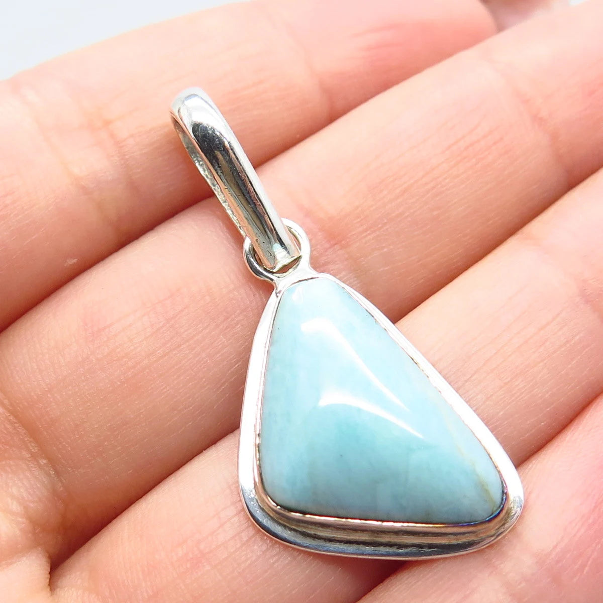 925 Sterling Silver Vintage Real Larimar Gemstone Pendant
